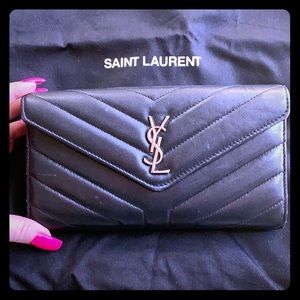 YSL large flap black leather wallet